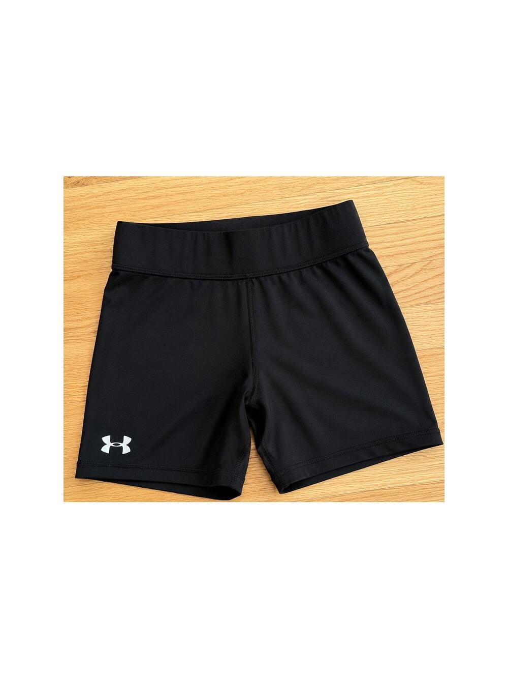 Women's Under Armour HeatGear Compression Shorts Black with White Logo Medium